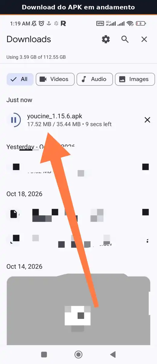 Download do APK YouCine 1.15.6 em andamento.