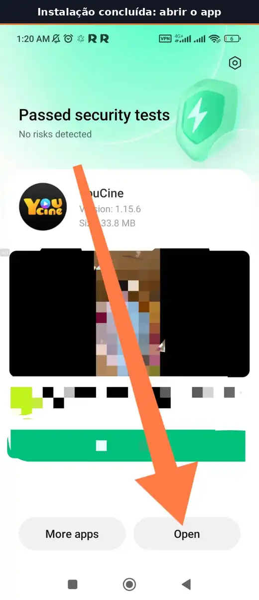 Tela com a opção de abrir o YouCine após a instalação.